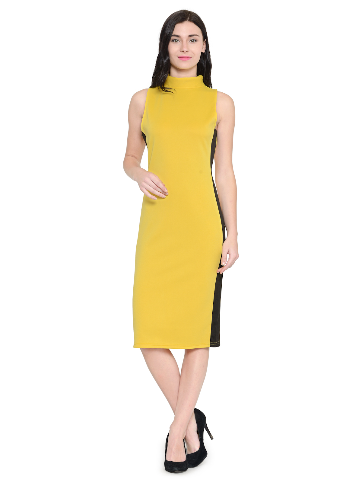 Bodycon Sleevless Turtle Neck Midi Dress